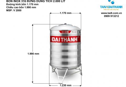 Bồn nước inox 2000 lít Tân Á Đại Thành