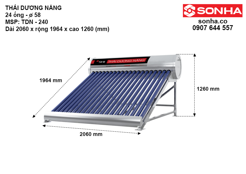 Kích thước máy nước nóng NLMT