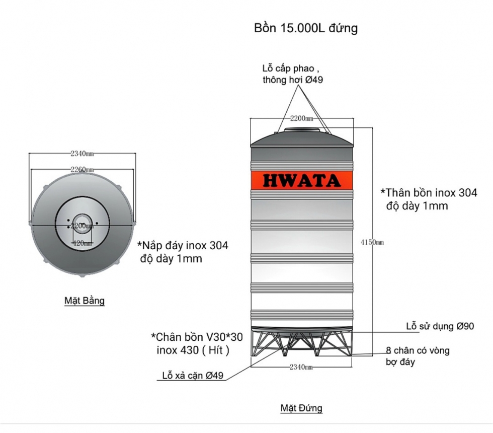 bon nuoc inox hwata 15000l dung