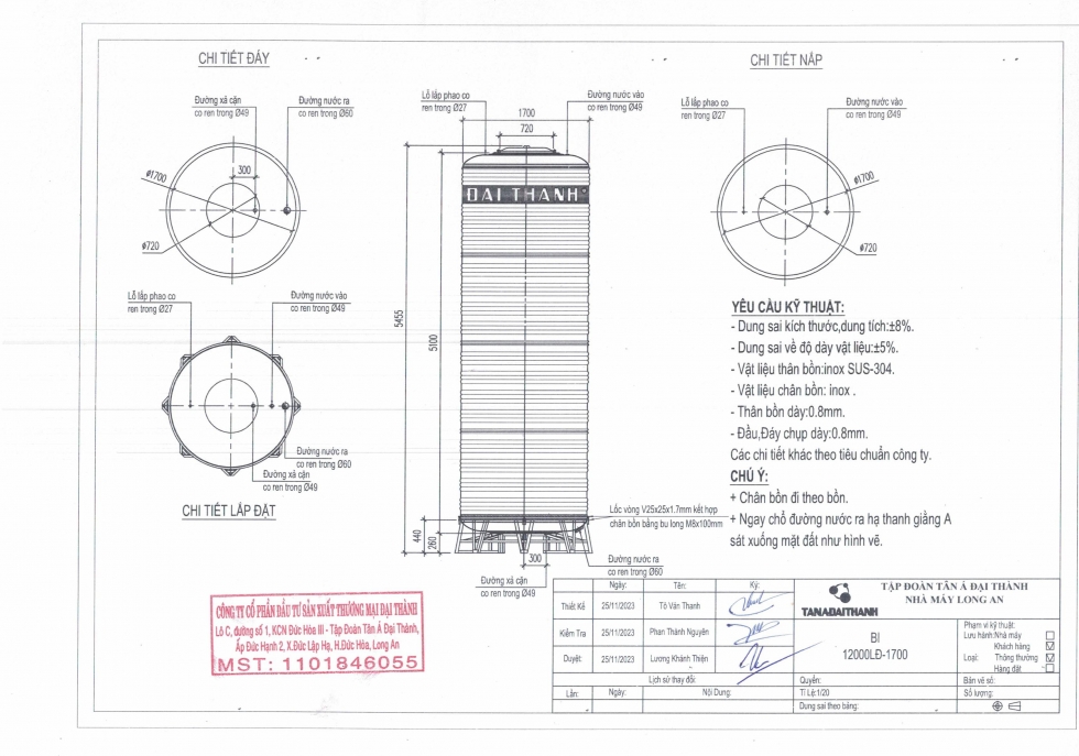 bang ve bon nuoc inox dai thanh 12000l dung