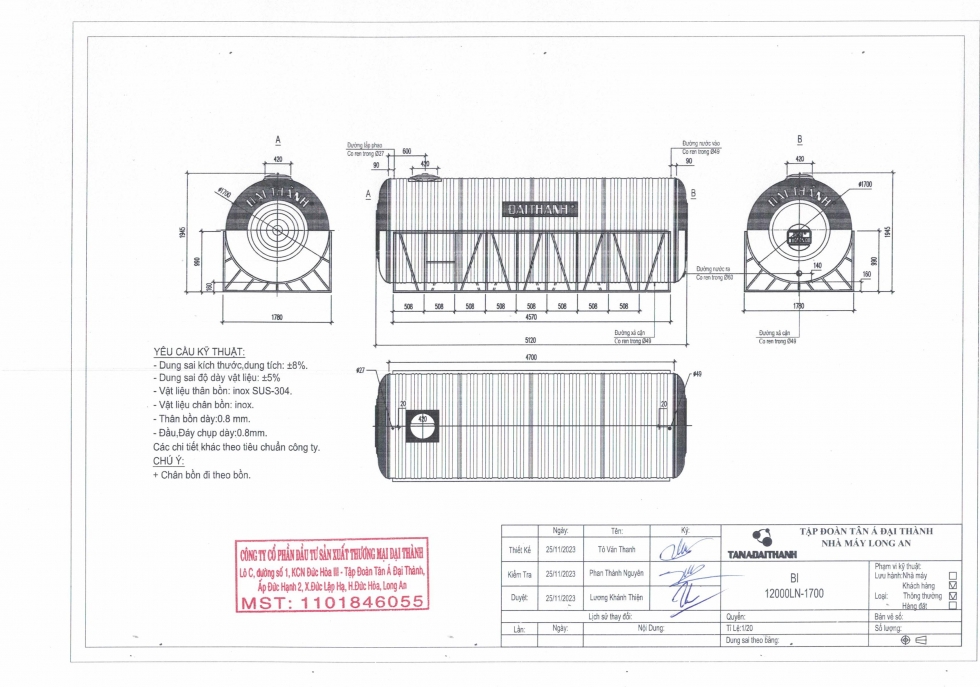bang ve bon nuoc inox dai thanh 12000l ngang