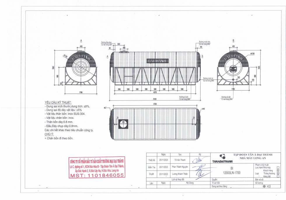 Bang ve bon nuoc inox dai thanh 12000l ngang