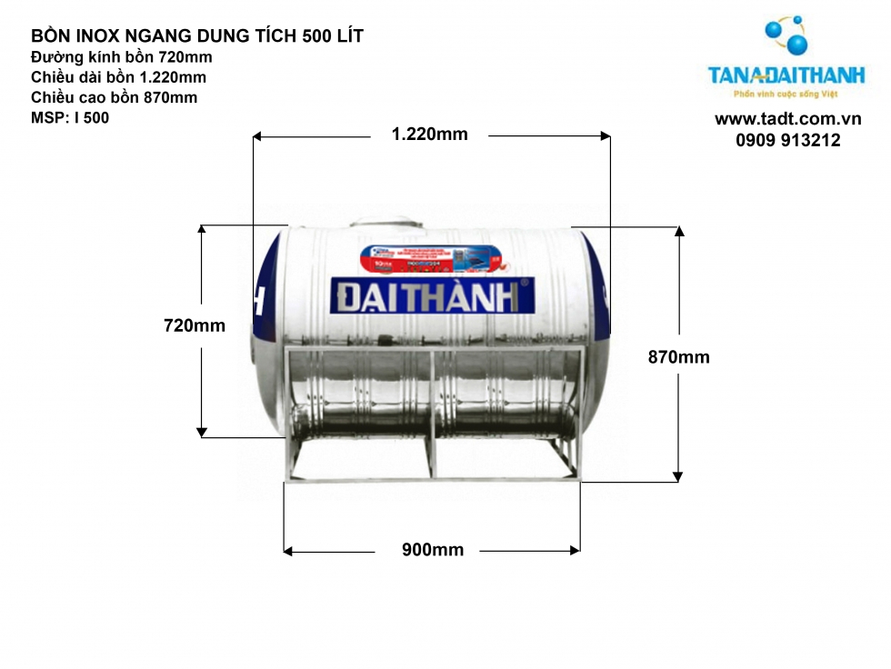 Kích thước bồn nước inox nằm ngang