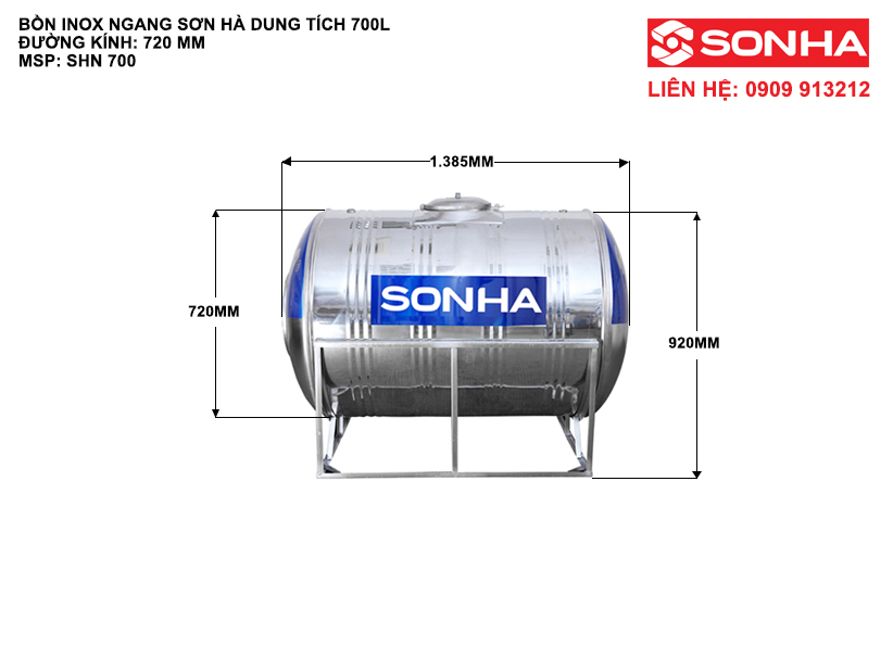 Kích thước bồn nước inox 700 lít