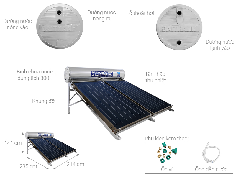 Cấu tạo máy nước nóng NLMT tấm phẳng 300L